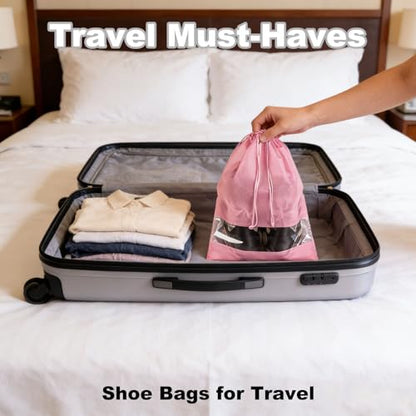 20 Pack Shoe Bags for Travel, 17" x 12.6" Drawstring Shoe Organizers with Clear Window, Breathable Non-Woven Dustproof Pouches for Luggage & Closet (Pink) - color: Pink