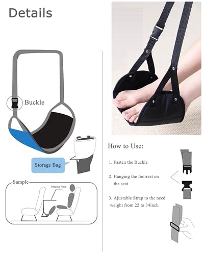 2 Pack Foot Hammock for Plane Travel, Airplane Travel Footrest Hammocks Adjustable Length Hanger for Comfortable Foot Rest, Portable Under Desk Flight Foot Leg Sling