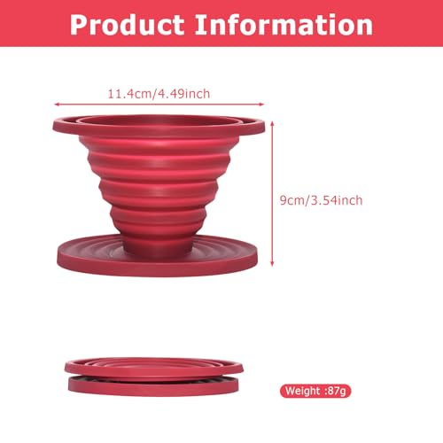 2 Pcs Collapsible Pour Over Coffee Dripper,Reusable Silicone Coffee Filter Holder,Travel Coffee Maker for Camping,Picnic,Office, Camp Gear