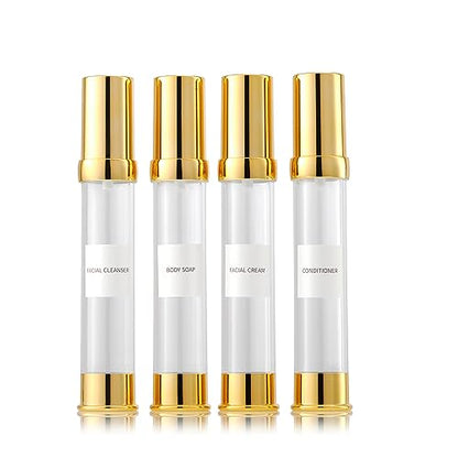30ml 1oz travel bottles 4 pcs,Golds clear travel bottles,Airless pump bottles,DIY travel bottle set cosmetic containers Included， Gift Box，With labels,refillable cosmetic containers - size: 30 ML