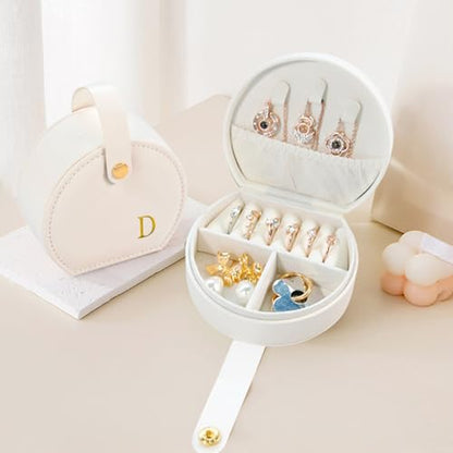 Travel Jewelry Case,Personalized Jewelry Box,Elegant Half-Moon Design with Personalized Golden Initial Case,Personalized Gifts for Women,Jewelry organizer;Personalized Gifts for Women or Friends(D) - style: D