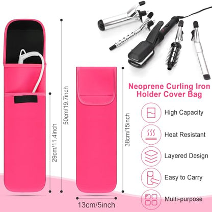 Shappy 2 Pcs Heat Resistant Hair Tools Bag Curling Iron Travel Case Cover Neoprene Flat Iron Holder Travel Case and Silicone Mat Pouch for Hot Hair Tools Storage Organizer(Solid Style) - style: Solid Style