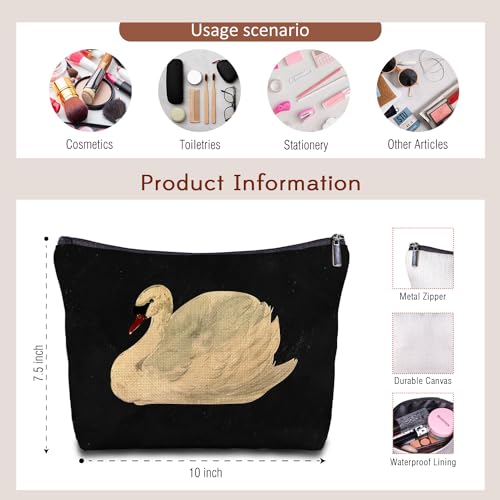 Swan Purse for Women - Swan Makeup Bag Gifts, Zippered Bag for Purse Travel Bags - color: White Swan-Black