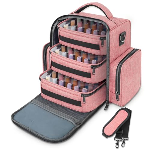 YOREPEK Nail Polish Organizer Holds 72 Bottles (15ml-0.5 fl.oz) Large Nail Polish Carrying Case with 3 Removable Pouches and 4 Zippered Pockets for Manicure Tools, Supplies, Nail Lamp, Gifts for Women - color: Pink-72bottles