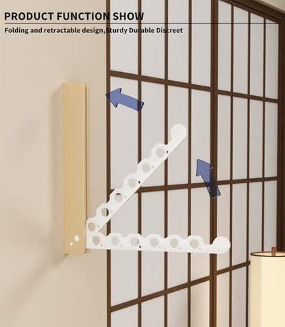 Natural Wood Folding Clothes Hanger Rack for Laundry Room, Wall Mounted Clothes Drying Rack, Laundry Drying Rack Foldable, Perfect for Small Spaces, Beech Wood White - color: White