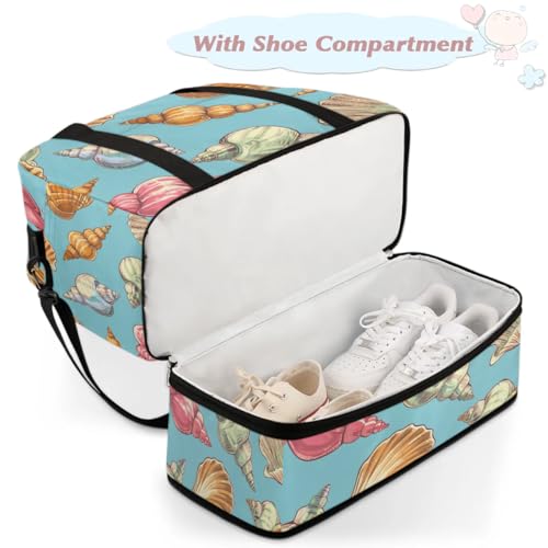 Travel Duffel Bag Conch Print Weekender Bag with Shoe Compartment Foldable Overnight Bags for Travel Sports Lightweight Gym Bags for Men Women - color: Conch Print
