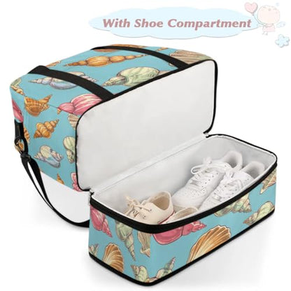 Travel Duffel Bag Conch Print Weekender Bag with Shoe Compartment Foldable Overnight Bags for Travel Sports Lightweight Gym Bags for Men Women - color: Conch Print
