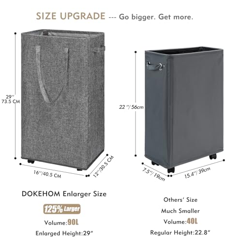 DOKEHOM 90L X-Large Laundry Basket with Removable Wash Bag on Wheels, Collapsible Rolling Laundry Hamper, Foldable Clothes Organizer, Folding Washing Bin (Linen Grey) - color: Linen Grey, size: X-Large Pro 29"