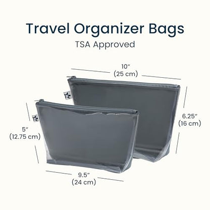 Tiny Twinkle Diaper Bag Organizing Pouches | 2 Pack Mess-Proof Travel Organizer Bags with Structured Bottom & Clear Front | TSA Approved Toiletry Bag Set for Baby and Mom Essentials (Charcoal) - color: Charcoal