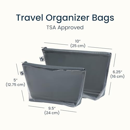 Tiny Twinkle Diaper Bag Organizing Pouches | 2 Pack Mess-Proof Travel Organizer Bags with Structured Bottom & Clear Front | TSA Approved Toiletry Bag Set for Baby and Mom Essentials (Charcoal) - color: Charcoal