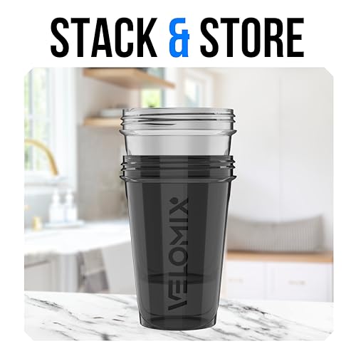 VELOMIX -2 Pack- 20 oz Protein Shaker Bottles for Protein Mixes - 2x Wire Whisk | Leak Proof Shaker Cups for Protein Shakes and Pre Workout | Protein Shaker Bottle Pack (Black/Transparent) - color: A1) Black / Transparent
