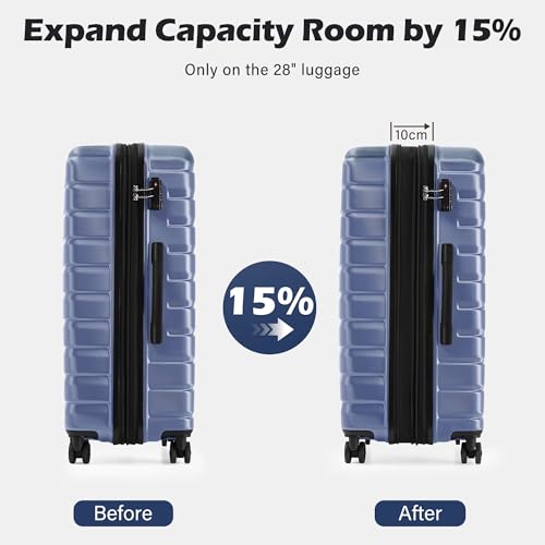 Coolife Luggage Sets, 3 Piece Hard Shell Suitcase Set with Spinner Wheels, Expandable Large Checked Luggage, Lightweight Rolling Carry On with TSA Lock Blue - color: blue, size: 3 Piece Set (20in/24in/28in)