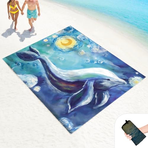 Beach Blanket Sand Proof Waterproof Oversized 100" x 80" Sand Free Mat with Corner Pockets and Mesh Bag for Outdoor, Picnic, Travel, Beach Accessories Portable, Watercolor Dolphin - color: Watercolor Dolphin