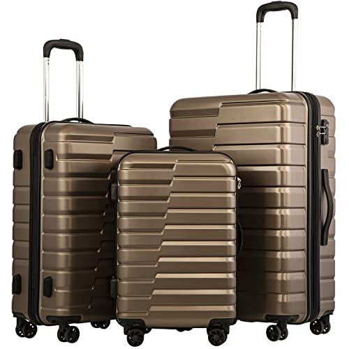 Coolife Luggage Sets, 3 Piece Hard Shell Suitcase Set with Spinner Wheels, Expandable Large Checked Luggage, Lightweight Rolling Carry On with TSA Lock Brown - color: brown, size: 3 Piece Set (20in/24in/28in)