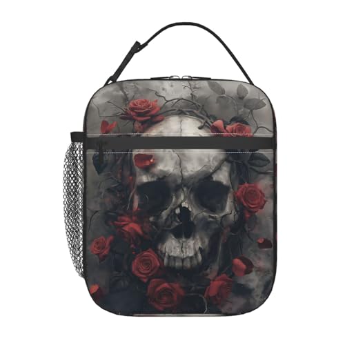Insulated Lunch Box for Kids Boys Girls, Reusable Lunch Bag for School, Office, Work, Picnic, Travel, Gothic Skull Floral Lunch Box - color: lunch box 121
