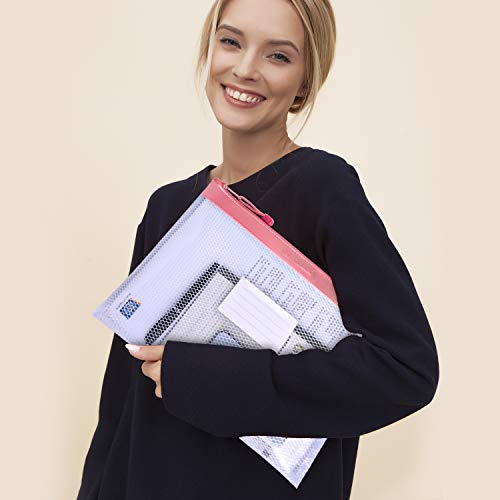 Zipper Pouch, Wisdompro 4 Packs Durable Letter Size Waterproof Mesh File Bag, Document Organizer - Pink - color: Pink