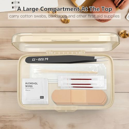 FYY Weekly Pill Organizer with Labels,8 Compartments Travel Daily Pill Case Airtight Moistureproof Large Pill Box to Hold Vitamins, Fish Oil, Supplements,Cotton Swab and Bandages-Beige - color: Beige