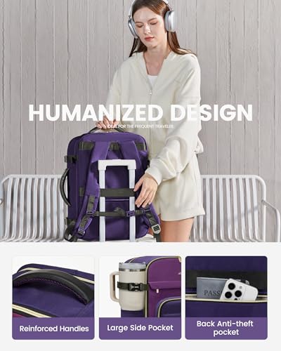LOVEVOOK 40L Travel Backpack - Carry On & Personal Item for Women & Men, Spacious & Durable with 3 Packing Cubes - color: Blue Purple-purple-black, size: Large-40L-4Pcs