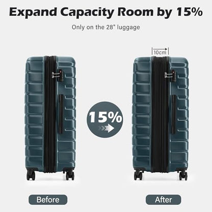 Coolife Luggage Sets, 3 Piece Hard Shell Suitcase Set with Spinner Wheels, Expandable Large Checked Luggage, Lightweight Rolling Carry On with TSA Lock Teal Blue - color: Teal blue, size: 3 Piece Set (20in/24in/28in)
