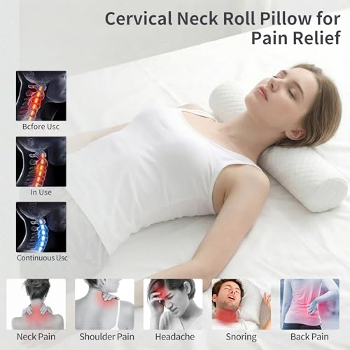 HJAHHSM Neck Roll Pillow, Memory Foam Neck Support Pillow | Round Cylinder Bolster Pillow for Bed, Couch, and Yoga, Removable Washable Cover