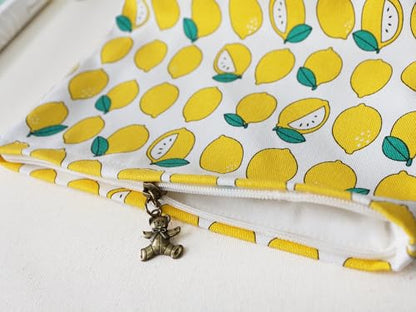 HAPPYHEIDI Canvas Makeup Bag, Cosmetic Travel Pouch, Cute Lemon, Cotton Blend, Fruit Pattern, Zipper Closure, 7.1x2.4x7 Inches - color: GR-Canvas-Cute Lemon