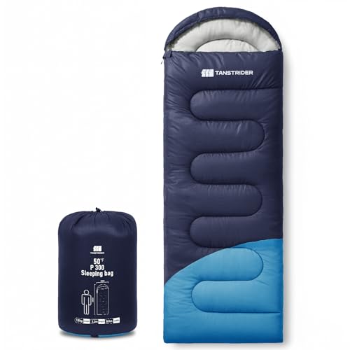 Sleeping Bags for Adults & Kids 3-4 Seasons, 40°F-65°F Warm Camping Sleeping Bag, Lightweight Waterproof Compact Backpacking Sleeping Bag with Compression Sack for Hiking Travel Outdoor Indoor - color: navy-v