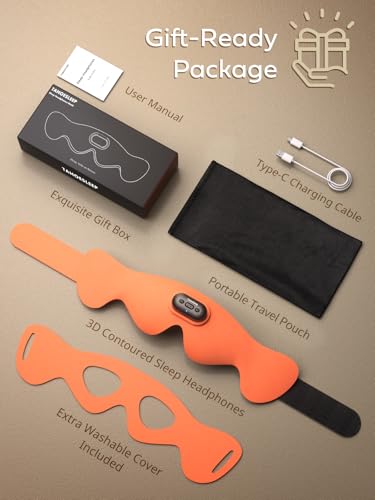 Sleep Headphones for Side Sleepers, Ultra-Thin Adjustable Stereo Speakers, Sleep Mask with Bluetooth 5.4, 64-Hour Ultra-Long Battery Life for Sleeping, Travel & Meditation, Unique Gift - color: Sunset Orange