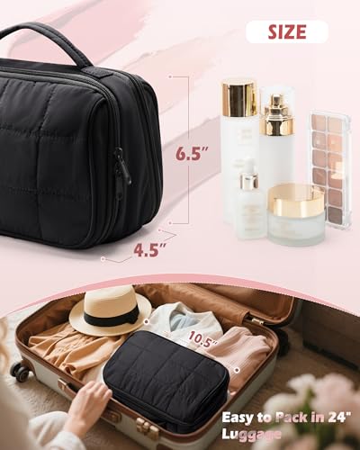 Marscamd Travel Makeup Bag for Women, Puffy Cosmetics Organizer with Waterproof Pockets, Toiletry Pouch for Makeup Brushes, Skincare & Travel Essentials, Black (Bag Only) - color: Black