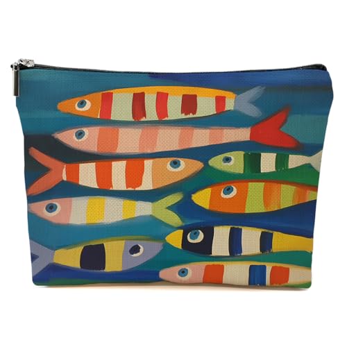 JIUWEIHU Fish Makeup Bag, Sea Animals Cosmetic Bags Travel Organizer Bag Zipper Pouch, Birthday Fishing Lovers Friendship Gifts for Women Friend Colleague Sister Niece Mom - color: Multicolor 0065