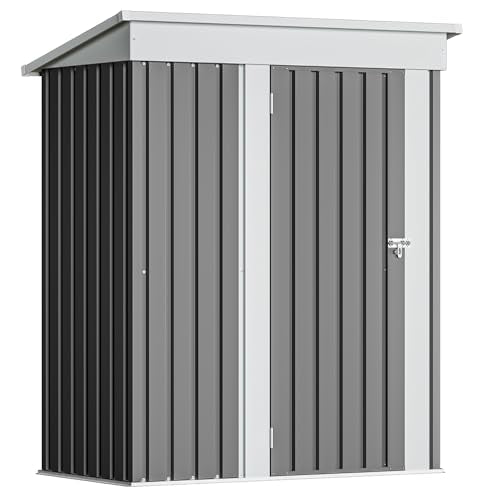 Devoko Outdoor Storage Shed 5 x 3 FT Lockable Metal Garden Shed Steel Anti-Corrosion Storage House with Single Lockable Door for Backyard Outdoor Patio (Gray) - color: Gray, size: 5x3 FT without Floor Frame