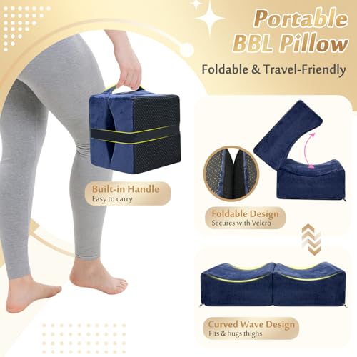 AOSSA BBL Pillow After Surgery for Sitting, Driving - Brazilian Butt Lift Seat Cushion & Back Support Set, Foldable Booty Pillow for Car, Travel, Office - Post Surgery Lipo Recovery Supplies (Blue)