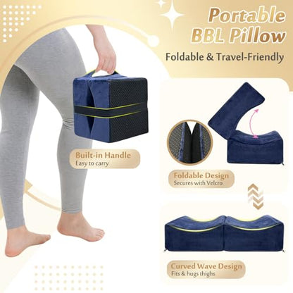 AOSSA BBL Pillow After Surgery for Sitting, Driving - Brazilian Butt Lift Seat Cushion & Back Support Set, Foldable Booty Pillow for Car, Travel, Office - Post Surgery Lipo Recovery Supplies (Blue)
