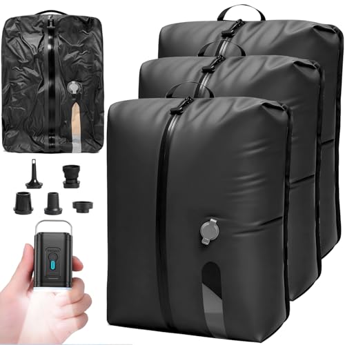 LONGHIKER Travel Vacuum Bags with Pump – Reusable Airless Space Saver Vacuum Storage Bags Compression Bag for Carry-On Suitcase & Backpack, IPX8 Waterproof TPU Vacuum Seal Bags for Clothing(3PC-18L) - color: Black 18L (3-Pack), size: 18L (Air Pump include