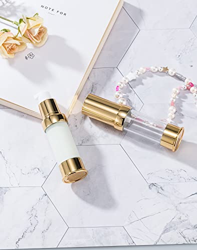 Gold 15ML 0.5 oz Airless pump bottle Toiletries Travel Size containers airport essentials Dispenser with Box Reusable mini lotion plastic travel bottles 4 Packs - size: 15 ML