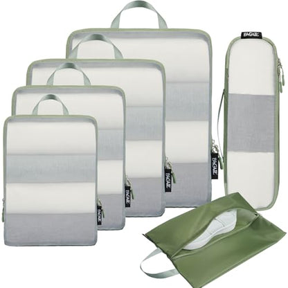 BAGAIL 6 Set Ultralight Compression Packing Cubes Packing Organizer for Travel Accessories Luggage Suitcase Backpack - color: Matcha Green40D, style: Mesh Pattern