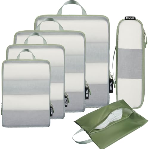 BAGAIL 6 Set Ultralight Compression Packing Cubes Packing Organizer for Travel Accessories Luggage Suitcase Backpack - color: Matcha Green40D, style: Mesh Pattern