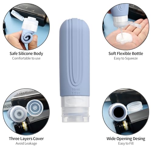 Mrsdry 16 Pack Travel Bottles for Toiletries, Oversize 6oz Silicone Travel Containers, Leak Proof Refillable Liquid Shampoo And Conditioner Travel Essentials - color: Blue