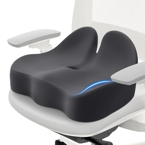 CushZone Memory Foam Seat Cushion for Office Chair, Ergonomic Coccyx Cushion for Desk Chair, Tailbone Support Pillow for Long Sitting, Non-Slip Seat Pad for Home, Car, Gaming Chair (Grey, X-Large) - color: Gray, size: Extra Thick 3"