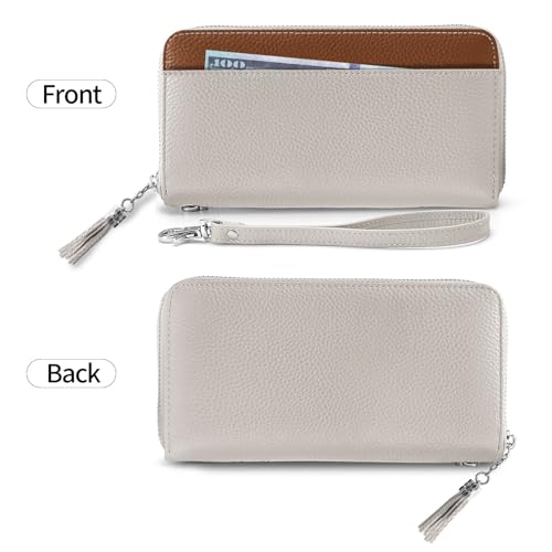 Moflycom Womens Wallet RFID Blocking Genuine Leather Zip Around Wallet Clutch Wristlet Travel Long Purse for Women - color: Z2 Brown1/Beige1