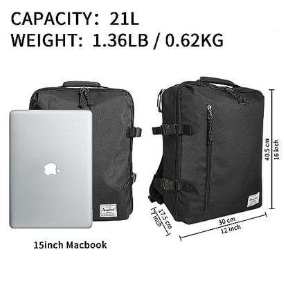 New Business Trip Backpack 21L Flight Approved Carry on Daypack 15-inch Laptop Notebook, Travel Commute Gym Sport, All Black - color: G-black