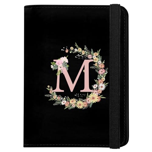 Cute Passport Holder and Holder Combo Passport Cover with RFID Blocking Women Men Compatible Wallet Credit Card Protector (Initial Monogram-M) - color: BLACK-M