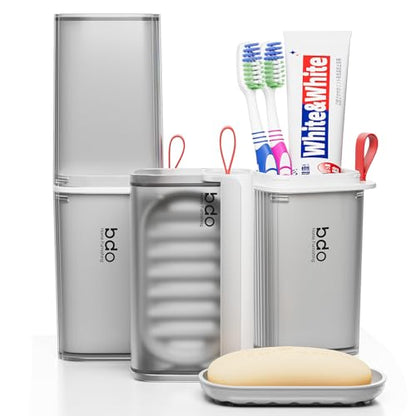 VITVITI Travel Soap Case Container, Portable Toothbrush Travel Case Dish Tray, 7.88 Inch Toothpaste Traveling Toothbrush Holder Set with Cover for Trip/Bathroom/Camping, Clear Gray - color: Gray White