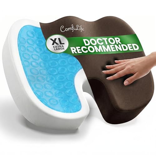 ComfiLife Extra Large Gel & Memory Foam Seat Cushion - Doctor Recommended Office Chair Cushion, Car Seat Cushion - Back & Sciatica Pain Relief - Wide Seat Cushion for Big & Tall (Brown) - color: Brown, size: X-Large
