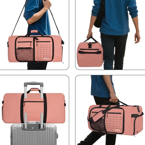 Foldable Travel Duffle Bag for Men Women, Waterproof with Shoe Compartment, 80L 120L Large Collapsible Luggage Bag, Lightweight Packable Duffel for Travel Sports Gym Airline Carry On Checked Bag - color: Pink