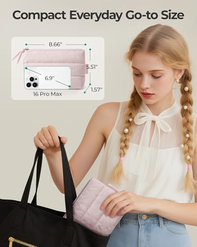 BAGSMART Small Puffy Water-Resist Makeup Bag for Women - color: Dawn Blue, size: Small