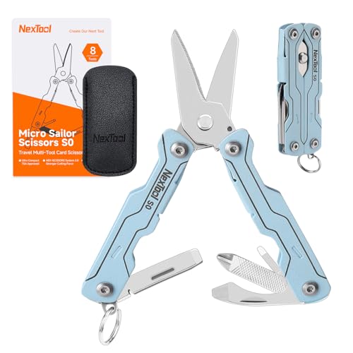 NexTool Micro Sailor Scissors S0, Mini Keychain Multitool with Serrated Scissors, 8-in-1 Lightweight EDC Tool for Travel, Outdoor, Everyday Carry, Cool Gadget for Men（Blue） - color: S0 Blue