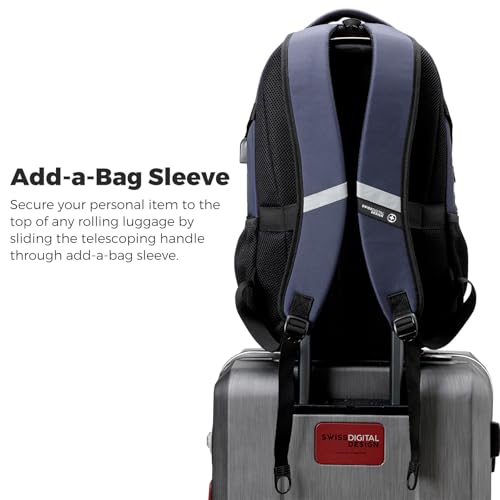 Swissdigital Design Laptop Backpack with USB Charging Port, Travel Backpack Fits 15.6 inches Computer, 31L College School Backpack for Men, Blue/Black | SD803-12 - color: Black/Blue