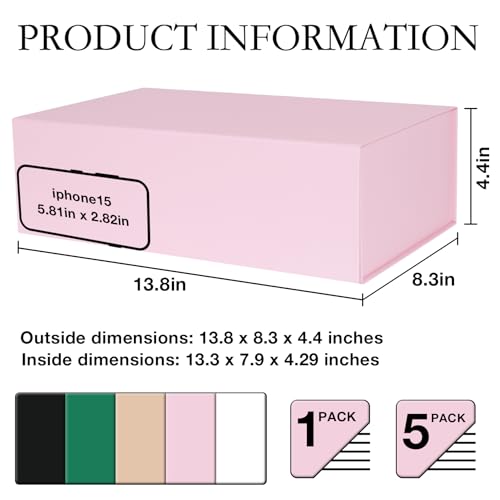 LFBOX Pink Gift Box with Magnetic Lids 13.8x8.3x4.4 in, Large Bridesmaid Groomsman Proposal Boxes 5 Pack, Collapsible Rectangle Storage Box - color: Pink, size: 1 count (Pack of 5)