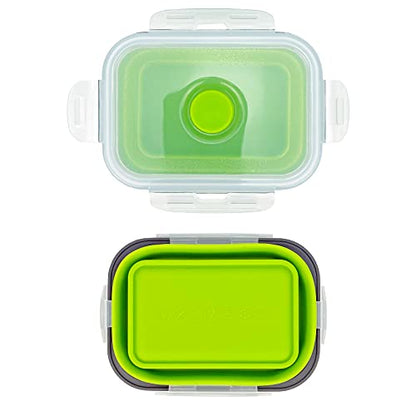 CCyanzi 3piece Collapsible Food Storage Containers with Lids, Silicone Lunch Container, Microwave & Freezer Safe, Space Saving for Kitchen Cabinet and Camping Backpack,(green gray) - color: green with gray