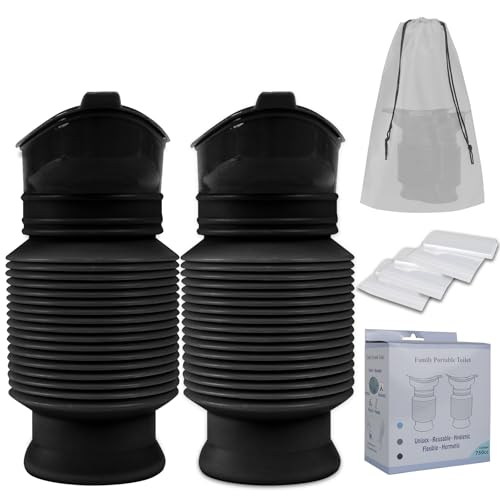 Pee Bottles for Men, Adjustable Emergency Urinal 750ml, Car Pee Bottle for Men and Women, Portable Toilet for Car, Shrinkable Personal Mobile Toilet,Urine Bottle, Travelling, Traffic Jams & Hiking - color: Black + Black